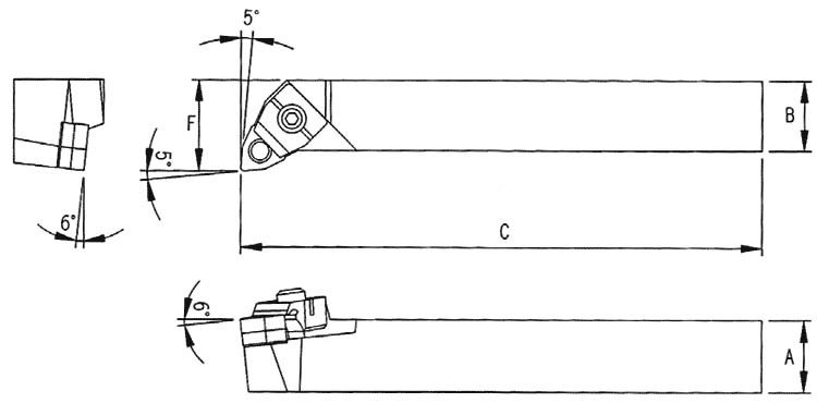 Left Hand Turning Tool Holder - MWLNL-3232-P08W diagram